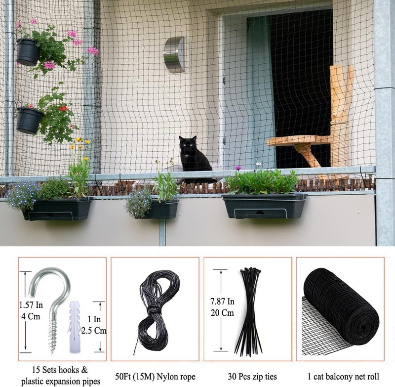 Vocray 10x20 ft Cat Netting Balcony, No Steel Wire, Anti-Fall Safety Net for Cats – Pet Balcony Screen, Catio Netting, Cat Fence Barrier for Apartment Balconies, Windows, Stair, Decks, Patios - Image 3